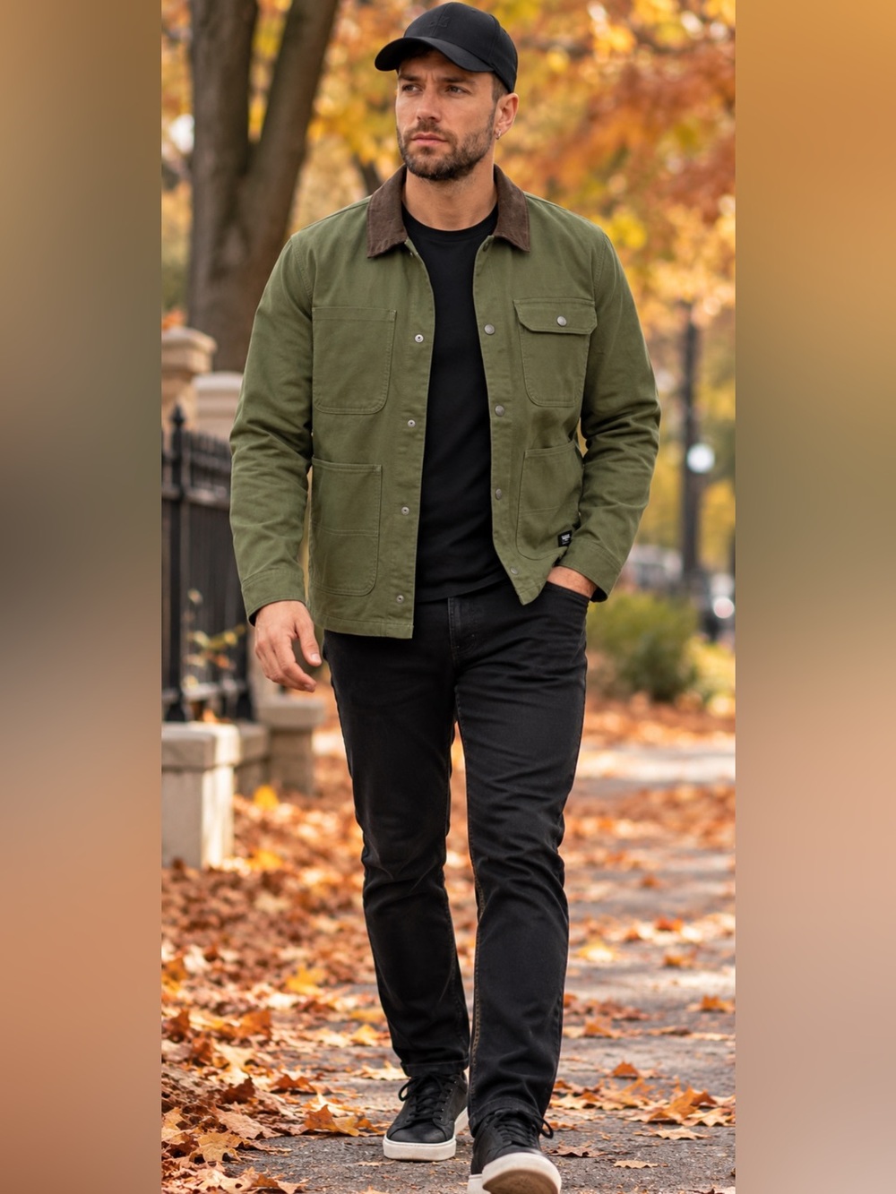 VANS Unisex Olive Green Chore Coat Jacket with Contrast Collar Large NWT